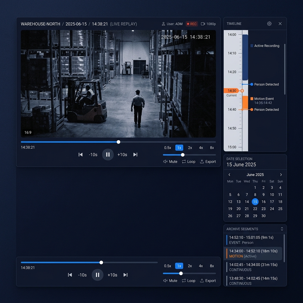 My-VMS DVR archive playback timeline interface