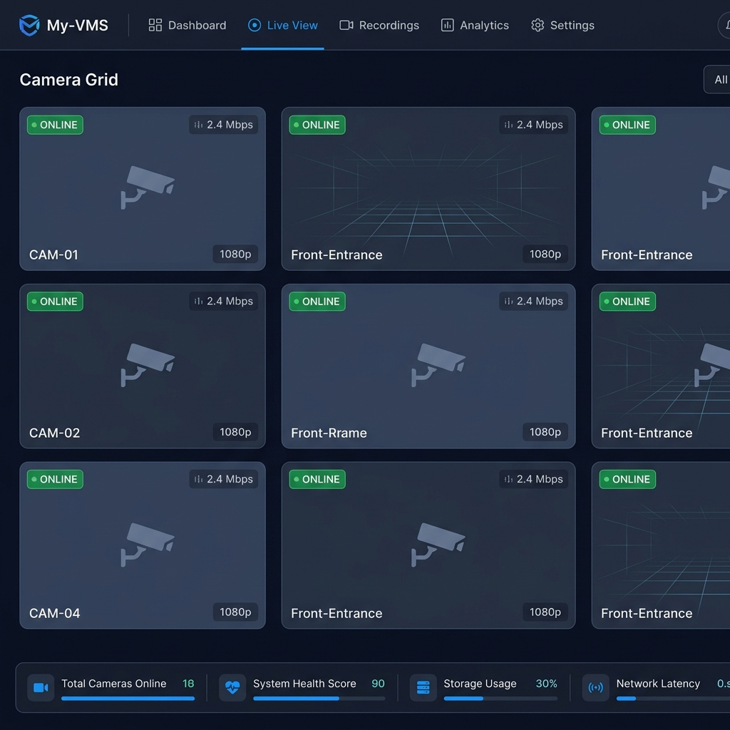 My-VMS live multi-camera monitoring dashboard